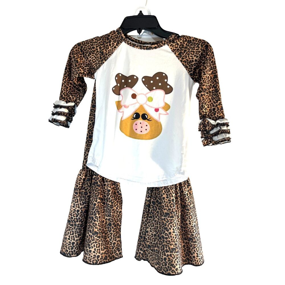 Girls Matching Pant Set Bell Bottoms Graphic Animal Print Multicolored Size 5-6